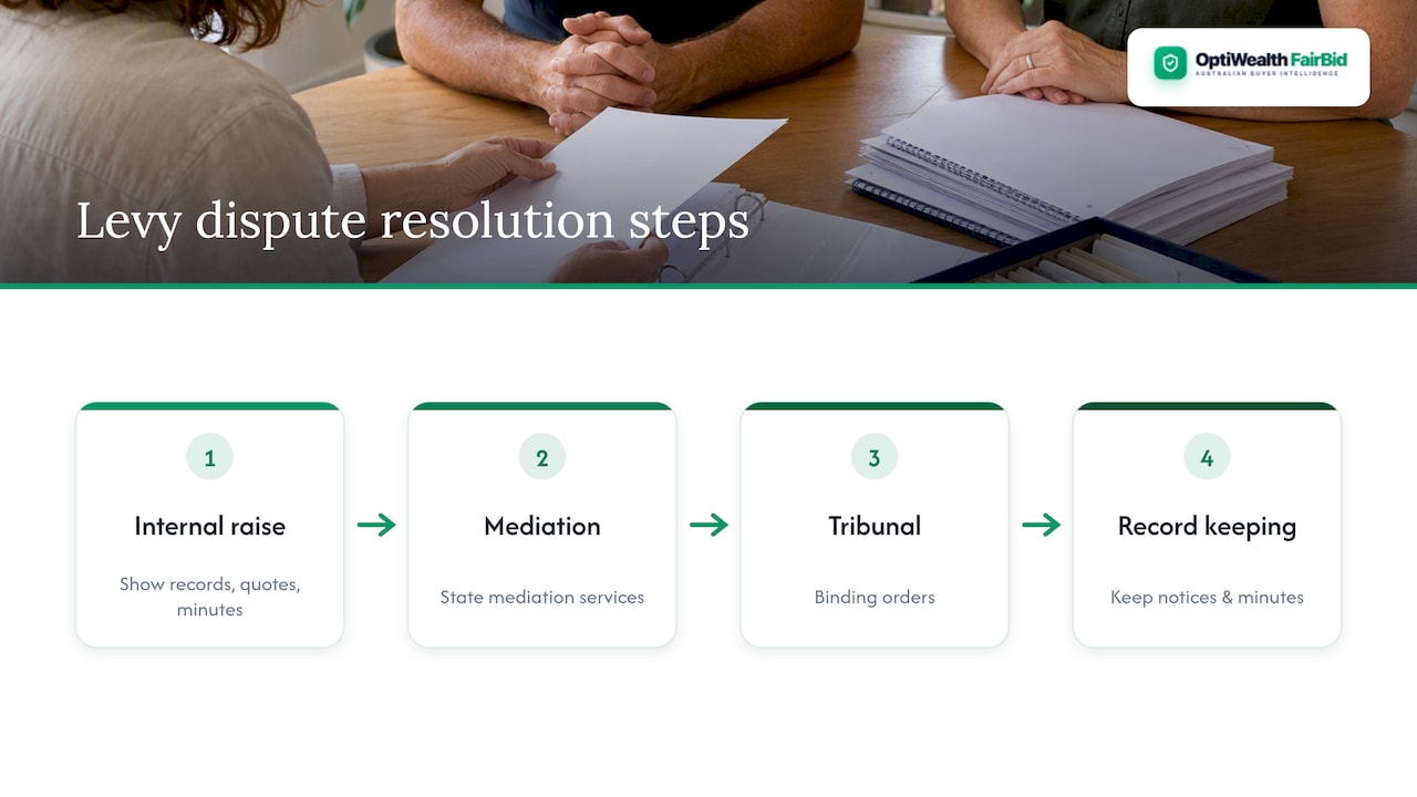Resolving disagreements over strata levies — overview diagram